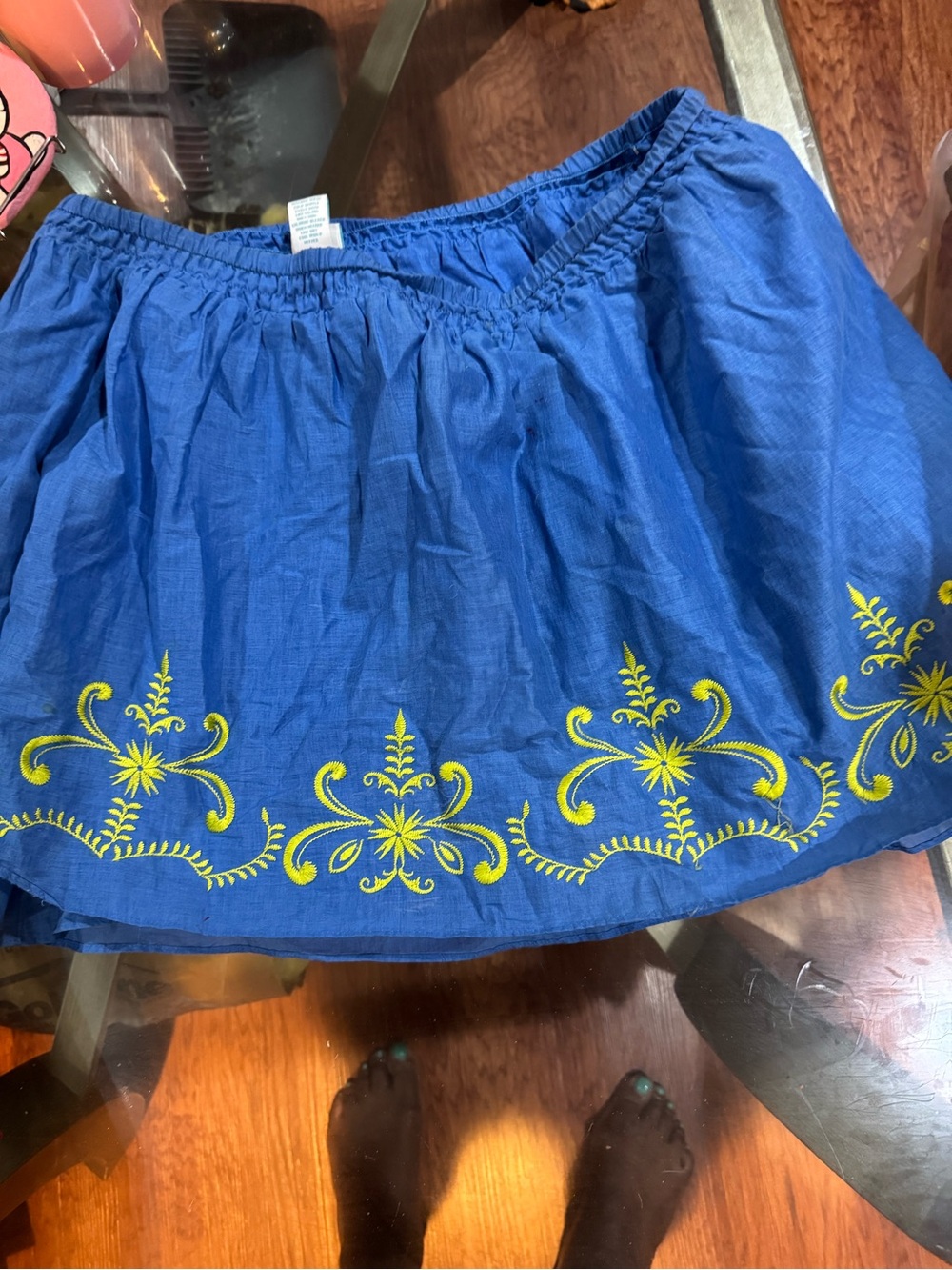 Calypso St. Barth Royal Blue Cotton Skirt with Yellow Embroidery